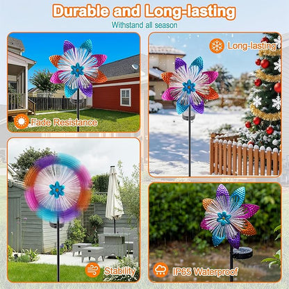 Solar Wind Spinners Outdoor, Metal Wind Sculptures & Kinetic Spinners with Optical Fiber, Garden Spinner Windmills for Yard Decor, Patio Backyard Lawn Decorations, Gifts for Family Friends