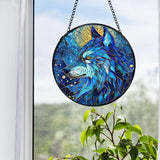 Funny Wolf Gifts Suncatcher Window Hanging, Wolf Decor Sun Catchers Indoor Window Round Glass Wall Art Decor, Animal Lover Gifts Suncatcher Wall Hanging Decorations, 711cz-blh-wolf Patio