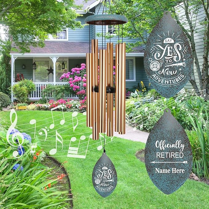 ASTARIN Personalized Happy Retirement Wind Chimes, Tree of Life Retirement Wind Chimes Gifts for Women/Men Teacher Coworker 2025, Going Away Farewell Gifts, Deep Tone Larde Wind Chime(Produced in USA)
