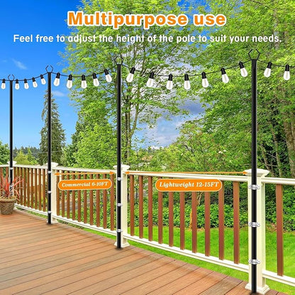 LETIANPAI 10Ft String Light Poles 6 Pack,Light Poles for Outside Lights,Outdoor with Fence Brackets Hanging Lights,Metal Stand Deck Patio Backyard