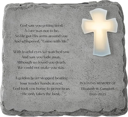 Let's Make Memories Personalized Memorial Garden Stone - Engraved Sympathy Garden Marker - Condolences - Solar Cross