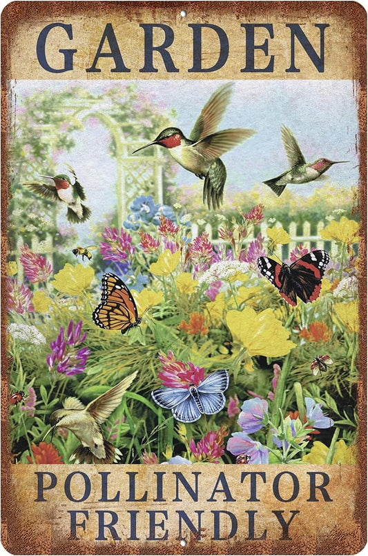 Vintage Garden Signs Pollinator Friendly Retro Yard Metel Tin Signs outdoor Aluminium Wall Decor