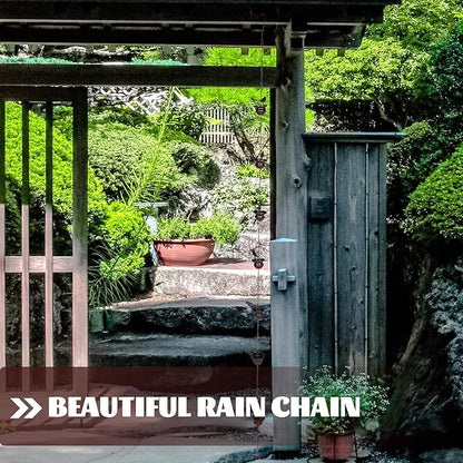 BESTonZON Metal Rain Chain for Garden and Porch, Decorative Outdoor Rainwater Diverter with Cups, 2.4m Vintage Copper Finish, Reusable Gutter Drainage Solution for Yard and Roof
