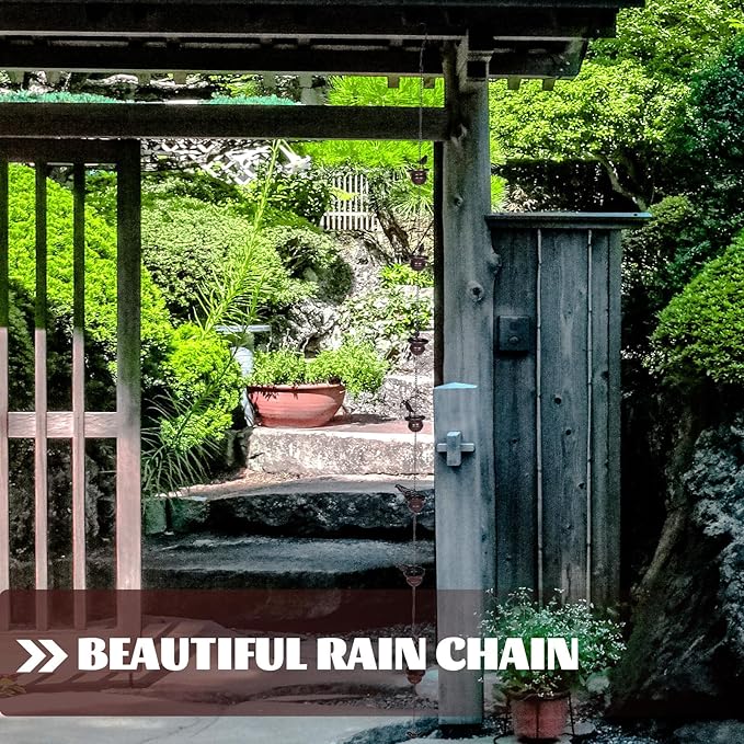Ciieeo Copper Metal Rain Chain 2.4m for Garden and Courtyard, Decorative Rain Gutter Chain with Bird Cups, Outdoor Roof Rainwater for Patio Drainage