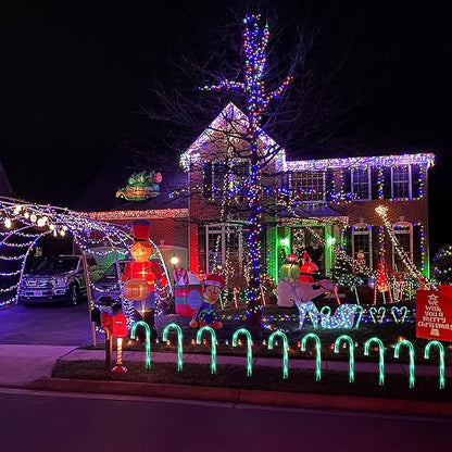 10" Christmas Candy Cane Lights - Set of 10 Pathway Markers Christmas Outdoor Yard Decorations, Green Xmas Candy Cane Stake Lights for Lawn, Walkway, Garden, Xmas Party Indoor Ornaments
