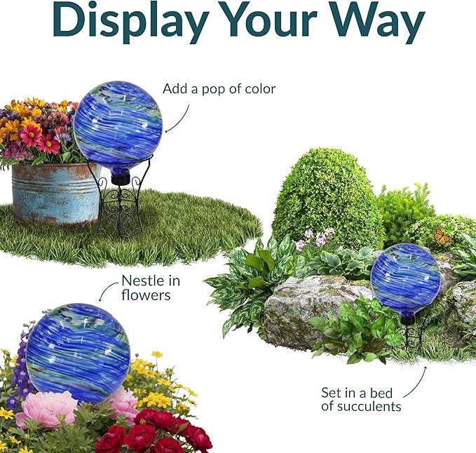 Sunnydaze 10-Inch Gazing Ball for Garden - Glass Gazing Globe for Outside - Garden Orb Yard Decor - Northern Lights