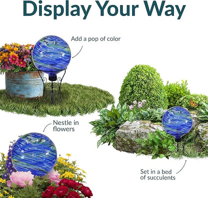 Sunnydaze 10-Inch Gazing Ball for Garden - Glass Gazing Globe for Outside - Garden Orb Yard Decor - Northern Lights