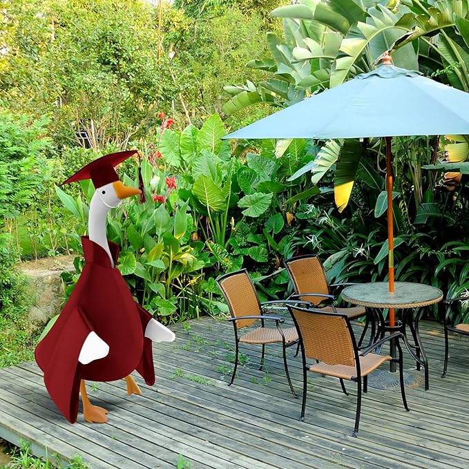 Graduation Goose Outfit for 23'' High Cement Goose Statue, Lawn Porch Clothes Cute Grad Yard Statue Outfit for Patio Outdoor Garden Decoration(Burgundy)