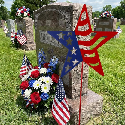 Therwen Patriotic Metal Garden Stakes Star Flag Yard Sign 24'' H Memorial Day Outdoor Decoration 4th of July Lawn Sign 250th Holiday Patriotic Decor for Independence Day Pathway American Outside Decor