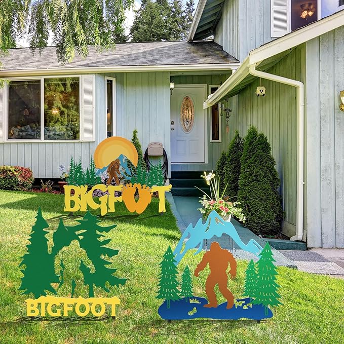 Zonon 3 Pack Metal Christmas Bigfoot Yard Signs Decor, Bigfoot Garden Stake, Big Foot Lovers Gifts for Women Men Outdoor Patio Lawn Pathway Decor