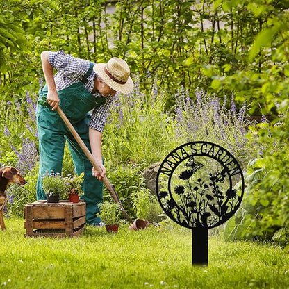 Personalized Metal Garden Signs with Stake, Custom Garden Signs for Outside Waterproof, Customized Name Sign Yard Lawn Gardens Decor Gardening Gifts for Moms Grandmas Gardeners