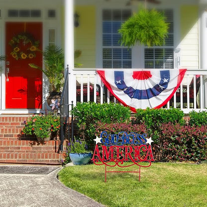 Glitzhome 4th of July Decorations Outdoor, 23.25"H Patriotic GOD BLESS AMERICA Decorative Garden Stakes, Metal Americana Patriotic Day Yard Sign, Memorial Day Yard Signs for Lawn Porch Decor