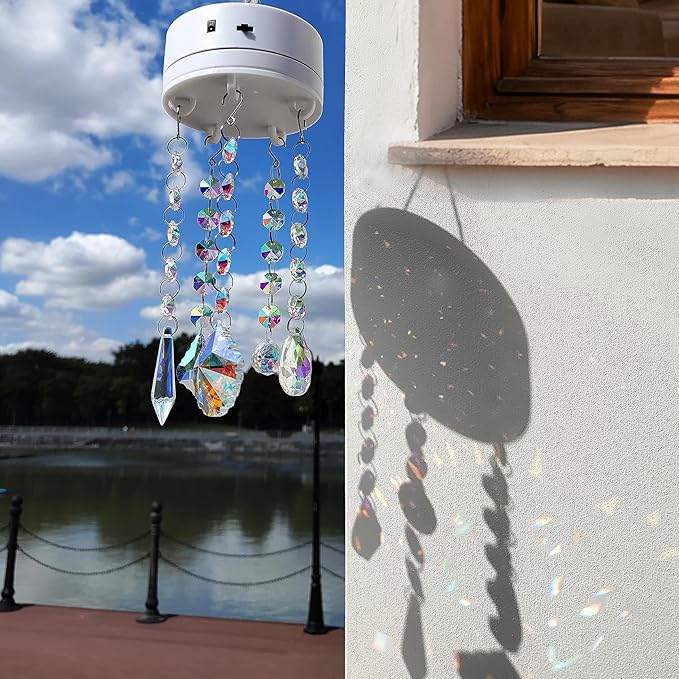 Automatic Rotating Suncatchers for Windows Hanging, Crystal Auto Rotating Rainbow Maker for Window, Clear Crystal Prism Sun Catcher, Easter Gift, Gift for Mom, Home Decor(Color-style1)