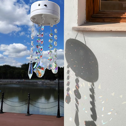 Automatic Rotating Suncatchers for Windows Hanging, Crystal Auto Rotating Rainbow Maker for Window, Clear Crystal Prism Sun Catcher, Easter Gift, Gift for Mom, Home Decor(Color-style1)