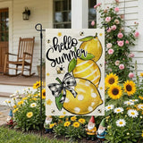 CROWNED BEAUTY Hello Summer Garden Flag Lemons 12x18 Inch Double Sided Small Yellow Floral Seasonal Holiday Decoration for Outside Yard