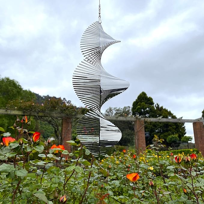 Wind Spinner Metal Garden Spinners Outdoor Garden Art for Backyard Outdoor Hanging Decor and Spinners for Yard and Garden Ornaments 3D Shape (Silver Helix)