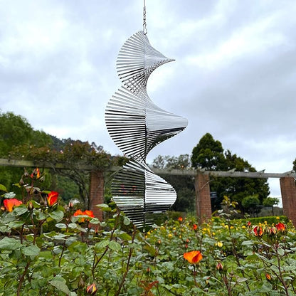 Wind Spinner Metal Garden Spinners Outdoor Garden Art for Backyard Outdoor Hanging Decor and Spinners for Yard and Garden Ornaments 3D Shape (Silver Helix)