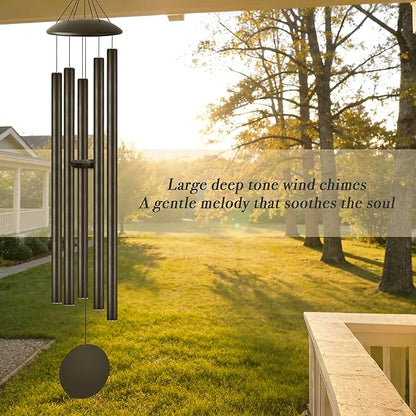 48" Extra Large Wind Chimes with Outside Deep Tone, 5 Thick and Bold Aluminum Tubes, Coolest Metal Windchimes Outdoors with Pine Wood Striker, Unique Gift for Mom, Garden Decoration(Black)