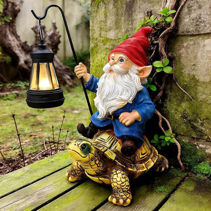 Outdoor Garden Gnome, Funny Lawn Gnome Statue Decorations, Solar Gnome Riding Turtle Figurines Ornament for Patio, Balcony, Yard, Iutdoor Office Home Decor, Mom Grandma Sisters Gifts