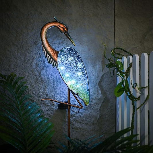 TERESA'S Collections Blue Heron Outdoor Solar Lights for Garde Decor, Metal Yard Decorations Outdoor Decorative Garden Stake for Outside, Yard Art Pathway Lights for Patio Decor 43",Gifts for Mom