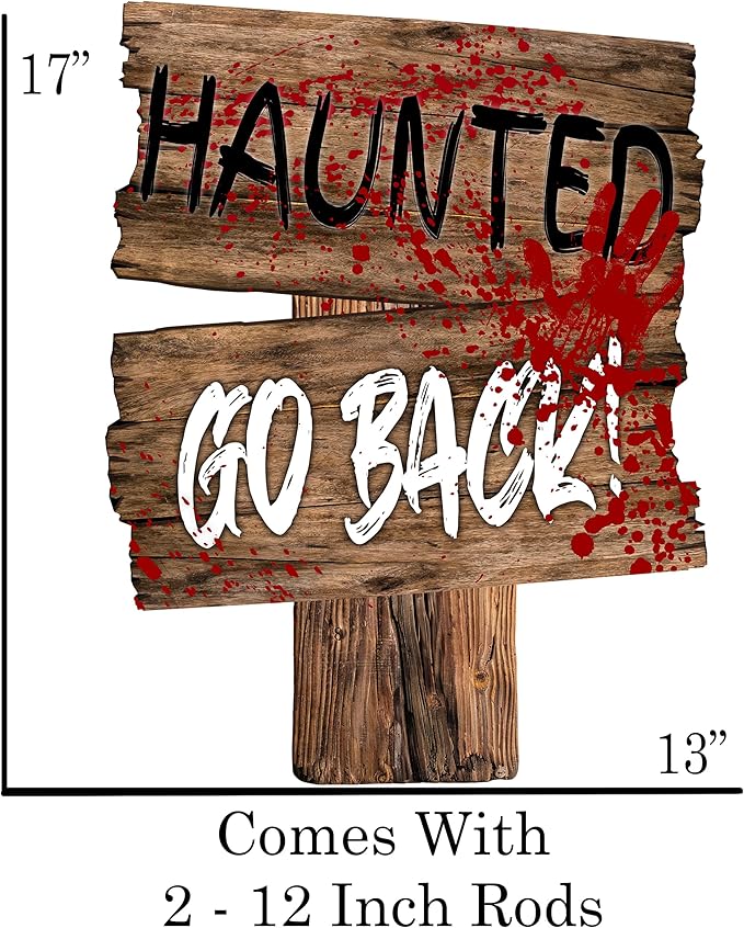 Large Beware Danger Haunted Keep Out Halloween Yard Sign Home Outdoor Lawn Decoration With Stakes Scary Spooky Decor 17x13 Inches (Haunted)