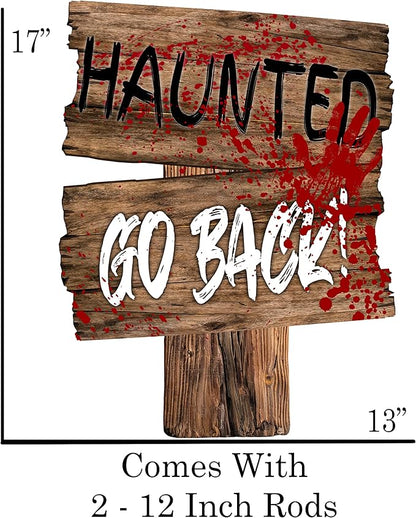 Large Beware Danger Haunted Keep Out Halloween Yard Sign Home Outdoor Lawn Decoration With Stakes Scary Spooky Decor 17x13 Inches (Haunted)