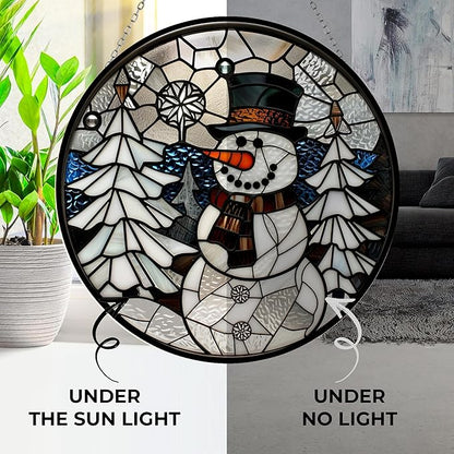 Geometric Snowman Christmas Stained Glass Suncatcher Window Hanging, Gothic Dragon Christmas Ornaments for Fiction Lovers, Dinosaur Room Decor for Nursery New Home Gifts