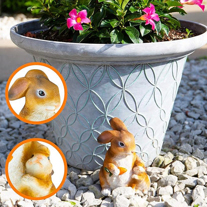 CLEVER GARDEN Cute Resin Garden Statue Decoration, Outdoor Lawn Yard Polyresin Animal Figurine Sculpture Ornament Décor, Rabbit Family