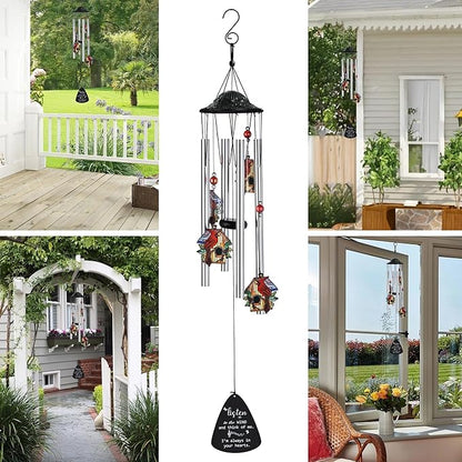 HDCRYSTALGIFTS 34'' Cardinal Wind Chimes for Outside Home Garden Decor Red Bird Memorial Wind Chimes for Loss of Loved One, Sympathy Windchimes Outdoors Cardinal Gifts for Women Mom Grandma Sisters