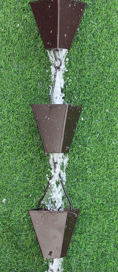 KAM Home Bronze Tapered Square Cups Rain Chain with Installation Kit (Brown, 12)
