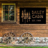 Personalized Metal Cabin Wall Art, Custom Pine Tree Metal Sign, Last Name Sign for Outdoor, Farmhouse Decor, Forest Design Family Name Sign, Mountain House Sign, Over Fireplace Art, Housewarming Gift