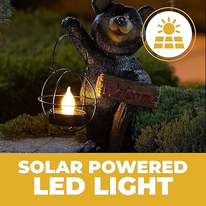 VP Home | Welcome Sign Bear Solar Powered LED - Garden Statue Decor - Outdoor Bear Figurines - Garden Light - Front Yard Decor - Funny Figurine Decor for Outside House, Patio, Yard, and Lawn