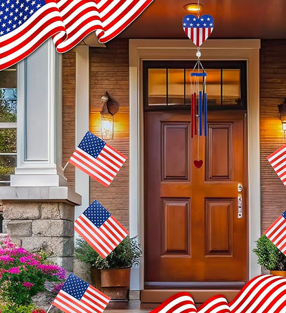 CoTa Global USA Flag Heart Wind Chime - American Flag Patriotic Indoor or Outdoor Windchime Home Decor with Hanging Bells, Handcrafted Glass and Metal Wind Chimes for Yard, Garden, Porch – 36 Inches