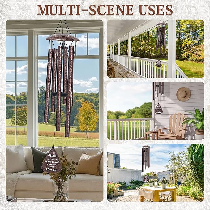 Bestie Gifts for Women, 32" Bronze Wind Chimes, Best Friend Birthday Gifts for Women, Friendship Gift for Birthday Christmas, Unique Bestie Gift Ideas for Woman Female Bestfriend BFF, Home Decor