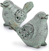 OwnMy 2PCS Cast Iron Green Bird Sculptures - Outdoor & Indoor Small Birds Statues, Hollow Carved Bird Figurines Ornaments Decorative Animal Figurines for Garden Patio Home Decors