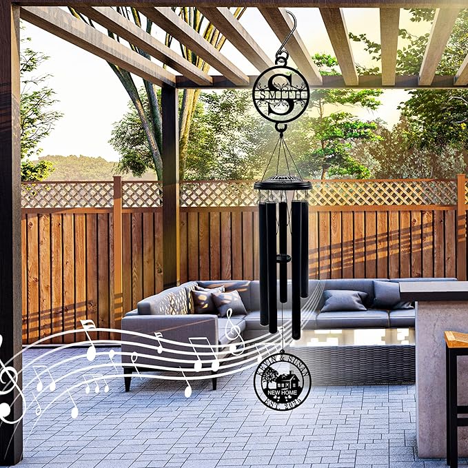 Personalized Wind Chimes House Warming Gifts New Home, 37" Large Deep Tone Windchimes with Custom Name, Unique Housewarming Gift Ideas for Couples & New Homeowners