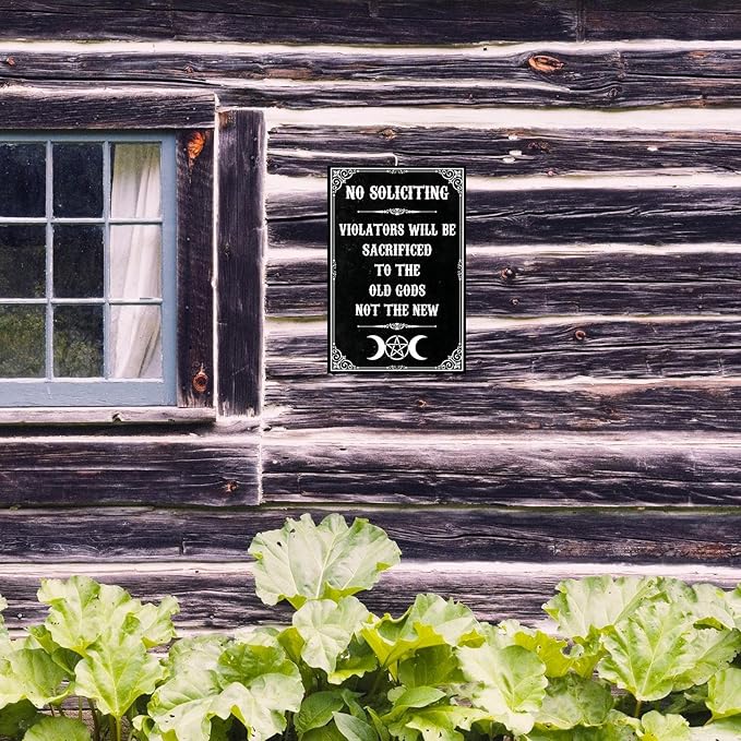 Funny Dark Humor Beware Warning Sign, No Soliciting Wall Decor, Violators Will be Sacrificed, Yard Garden Plaque Outdoor for Home Fence 8 X 12 Inches