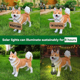 Akita Garden Sculpture with Solar Light and Double-Sided Sign, Standing Brown & White Japanese Akita Statue for Outdoor/Indoor Yard Patio Lawn Decor, Realistic Guardian Accent for Porch Pathway