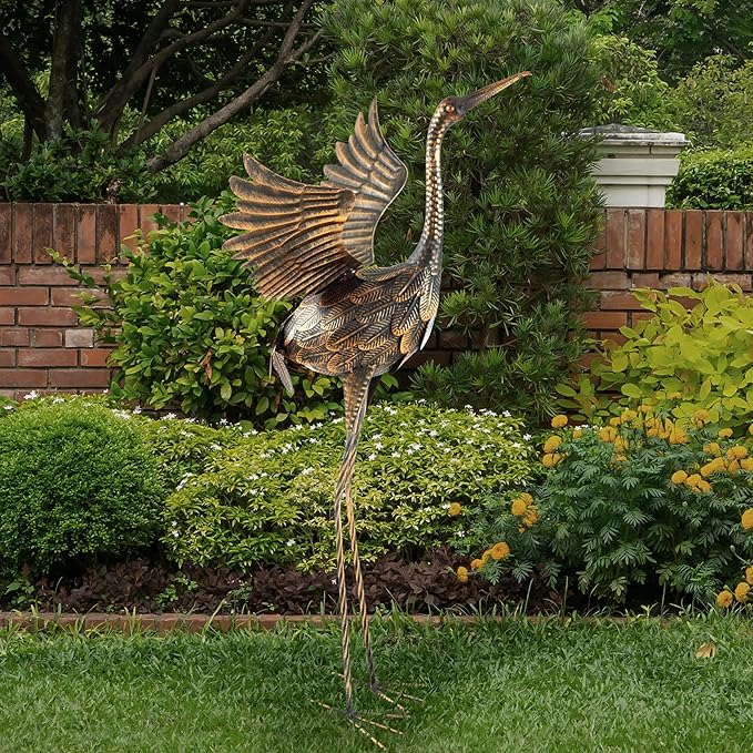 Pure Garden Flying Crane Garden Statue - 35-Inch-Tall Metal Yard Art Crane Statues for Outdoor Decor - Yard Crane Garden Sculptures & Figurines - Lawn Ornaments for Patio, Pond, or Backyard
