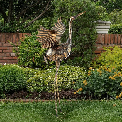 Pure Garden Flying Crane Garden Statue - 35-Inch-Tall Metal Yard Art Crane Statues for Outdoor Decor - Yard Crane Garden Sculptures & Figurines - Lawn Ornaments for Patio, Pond, or Backyard