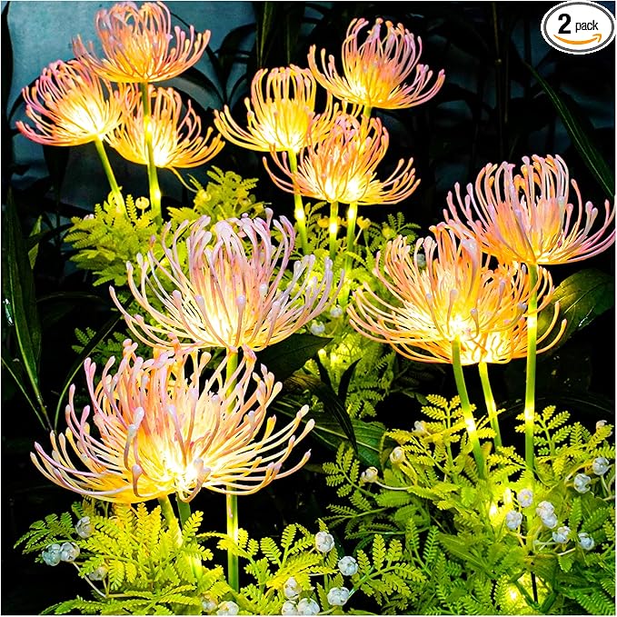 Solar Garden Lights, Solar Flowers Lights with Glowing Flowers & Stems, Upgraded Solar Panel, Outdoor Lights for Garden Decoration,Yard Decor and Gift for Mother (4 Pack)