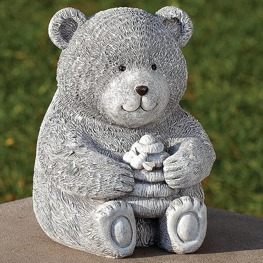 Roman Garden - Bear with Honey Statue, 7.75" H, Pudgy Pals Collection, Resin and Dolomite, Decorative, Garden Gift, Home Outdoor Decor, Durable, Long Lasting