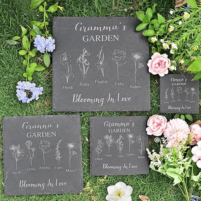 Personalized Garden Stone, Gifts for Her, Mothers Day Presents, Birth Flower Gifts, Custom Birth Month Flower, Gramma Gifts, Gifts for Mom, Personalized Gift for Grandma