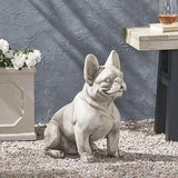 Merax French Bulldog Garden Statue - Outdoor Cast Stone Decor, Rustic White Finish, Weather-Resistant Patio or Yard Art, No Assembly Required