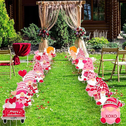 Glenmal 12 Pcs Valentine's Day Yard Signs with Stakes Valentine Gnomes Lawn Decorations Outdoor Love Swedish Corrugated Decor for Wedding Anniversary Party