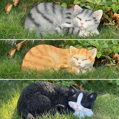 Garden Decor Cat Statue Outdoor, Figurines & Sculpture Decoration, Sleeping Cat Decor for Patio, Porch and Lawn, Gifts for Mom, Memorial Stone