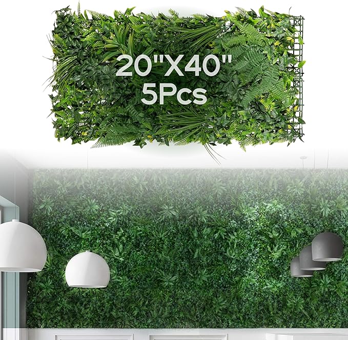 NatraHedge 20''X40'' Artificial Rainforest Living Wall Grass Wall Decor, 5Pcs (28SqFt) Hedge Leaf Grass Panels for Indoor, Outdoor, Garden and Balcony Privacy Fence Screen