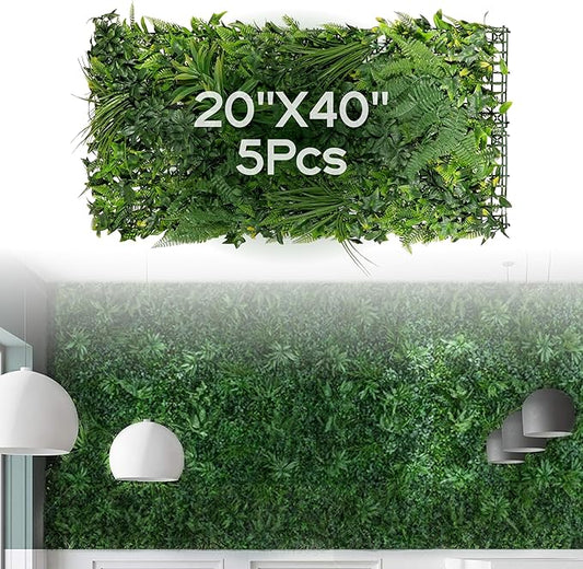 NatraHedge 20''X40'' Artificial Rainforest Living Wall Grass Wall Decor, 5Pcs (28SqFt) Hedge Leaf Grass Panels for Indoor, Outdoor, Garden and Balcony Privacy Fence Screen