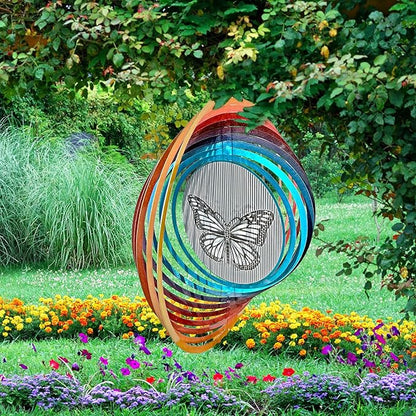 Aoedelyart Wind Spinner Creates a Fluttering Butterfly 3D Animations Effect,Wind Spinners Ouddoor Butterfly Gift for Women/Grandma/Mom/Wife,12inch Mandala Wind Spinner Hanging Garden Yard Art Decor