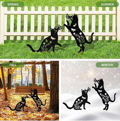 Outdoor cat Metal Garden Statue Black cat Silhouette Outdoor Garden Decoration Outdoor cat Statue for Lawn Yard, cat Art Animal Garden Pile, Lawn Yard Art